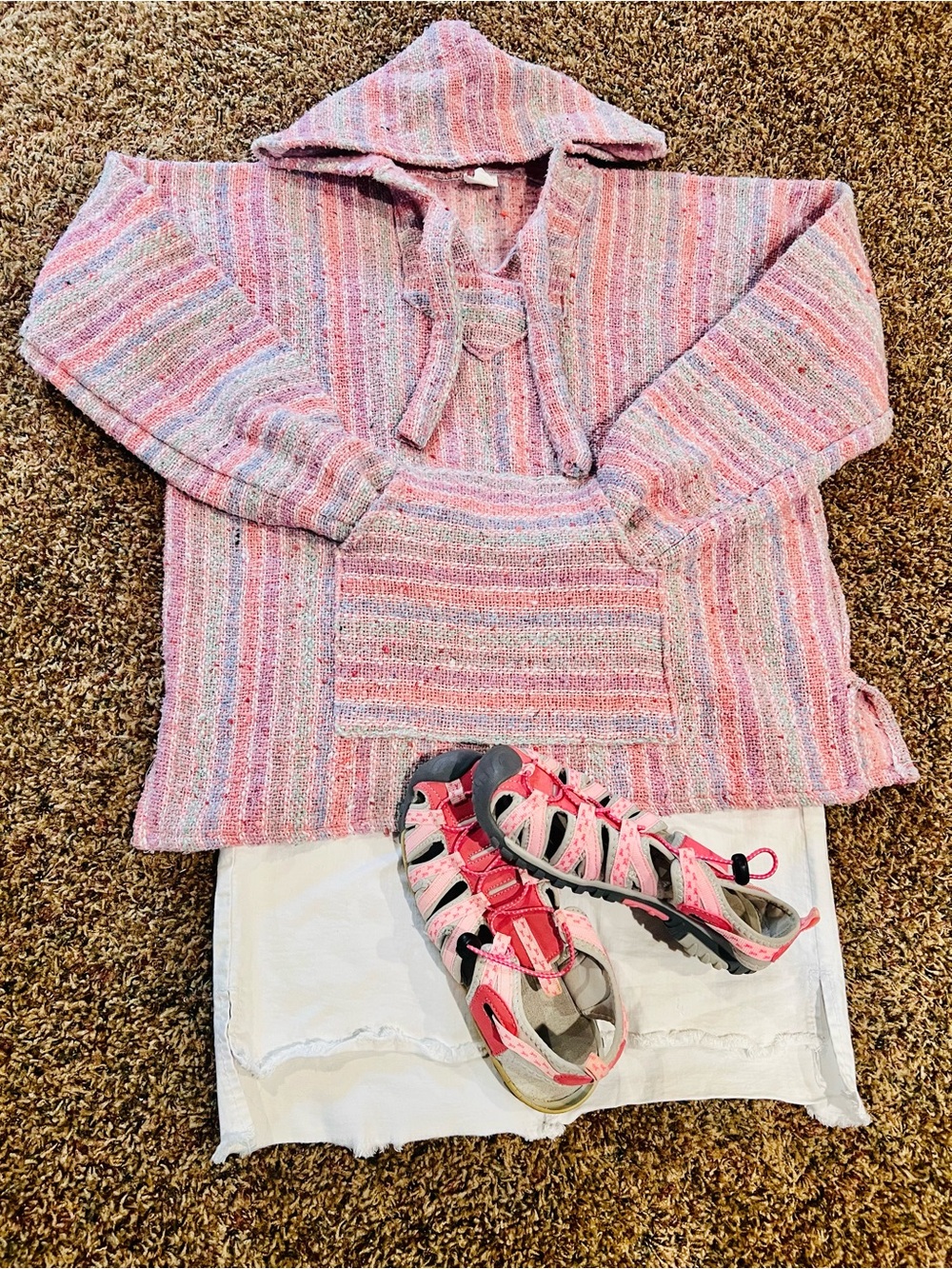 Mr Baja Pink Pastel Striped Baja Hoodie Medium